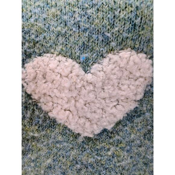 Adora Blue Heart Pattern Fuzzy Knit Sweater Size Large - Picture 4 of 7